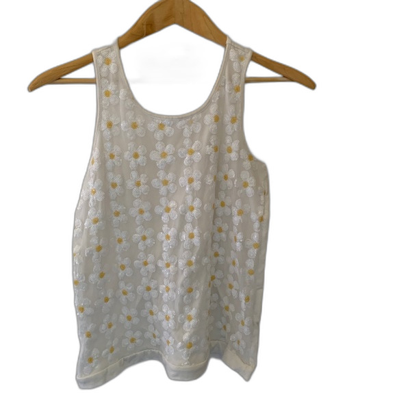 Soprano Sequin White with Chiffon Daisy Overlay Tank Girls Size XL (16) - Picture 1 of 11